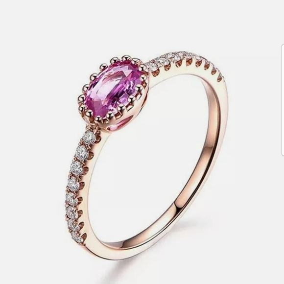 14k rose gold Plated pink sapphire S925 new ring - Picture 3 of 5